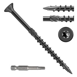 Fmjdnls Deck Screws 3 Inch, Wood Screws #10×3, 100 Pcs, Black Rust Resistant Epoxy Coated, Outdoor Decking Screws, Torx/Star Drive Head Exterior Deck Screw, T25 Star Bit Included