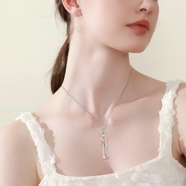 Teioa Hug Couple Necklace - Sterling Silver Couple Hug Pendant Necklace for Women Anniversary Jewelry Gifts for Valentines Day Birthday (Silver & Rose Gold)