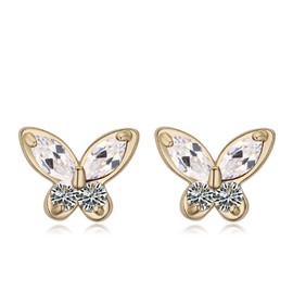 Crystalline Azuria Women Girls 18ct Gold Plated White Zirconia Crystals Butterflies Stud Earrings