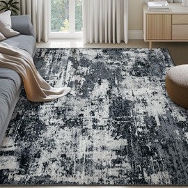RELEANY Washable Area Rugs 5'x7' Non-Slip Modern Abstract Soft for Living Room Entryway Bedroom Nursery, Print Pattern, Black Gray