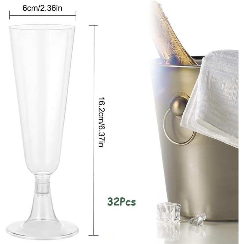 eMKay® Clear Plastic Champagne Flutes/Glasses 140ml - 32 Count (Pack