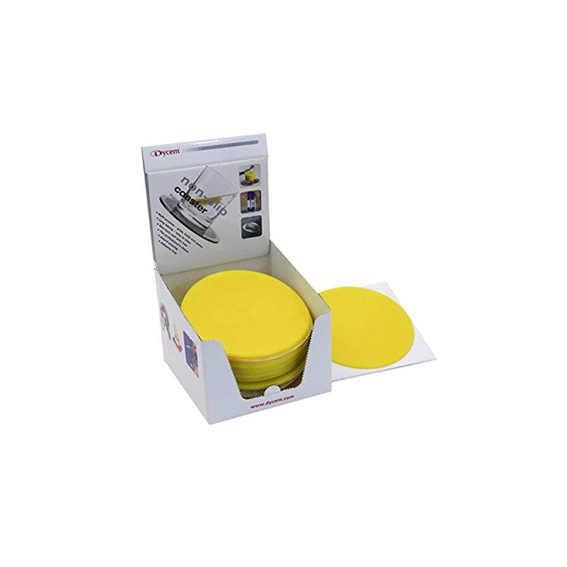 Dycem 5.5" Round Table mat Display, 25/Dispenser, Yellow