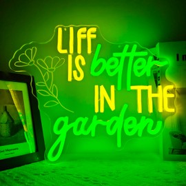 Jeanchrl Green Neon Sign Life Is Better In The Garden LED Neon Light for Garden Room Bedroom Living Room Plant Neon Light Sign for Plant Lovers Flower LED Sign Gift for Mom or Plant Enthusiasts