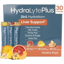 Hydralyte Mezcla de electrolitos y apoyo hepático con cardo mariano, cúrcuma, jengibre, tuna y extracto de té verde formulada para una rehidratación rápida (variedad de sabores,