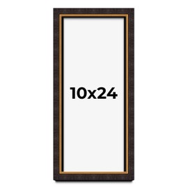 10x24 Shadow Box Brown Walnut & Gold Trim Display Frame | 1 Inch Deep | 1.25 Inch Moulding Width | Includes Shatter Resistant Acrylic Plexiglass, Foamboard Backing, and Hanging Hardware