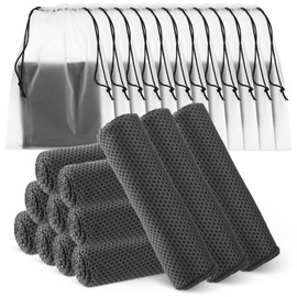 Hosuly 12 Pcs Cooling Towels for Face and Neck 12 x 40 Inch Workout Towels for Gym Fast Drying Hot Weather Sweat Rag Cold Cooling Cloth with 12 Bags Athletes Sport Yoga Golf(Dark Gray)