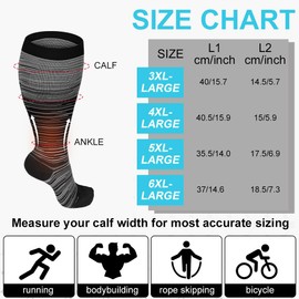 AOOWU Plus Size Compression Socks for Men and Women, 1 Pair Wide Calf Graduated Compression Stockings, Extra Large Knee High Stockings for Support Travel Running Pregnancy Edema Nurses, 20-30 mmHg