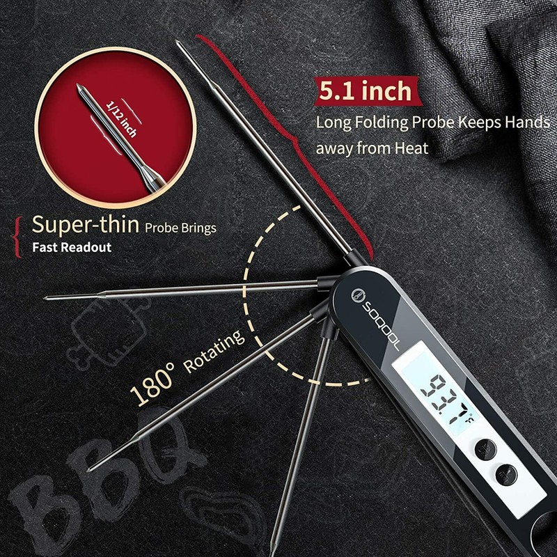 Soqool Digital Instant Read Meat Thermometer for Kitchen Oil Deep
