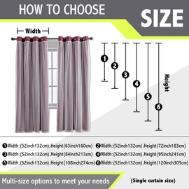 Anytime Home Curtains Blackout and Sheer Layered Solid Window Curtain Panel Pair with Grommet Top, 52Wx95L,Wine Red