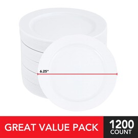 Stock Your Home 1200 Count Premium White Plastic Plates 6 Inch Heavy Duty Disposable Dessert and Appetizer Plates for Weddings Parties and Holidays
