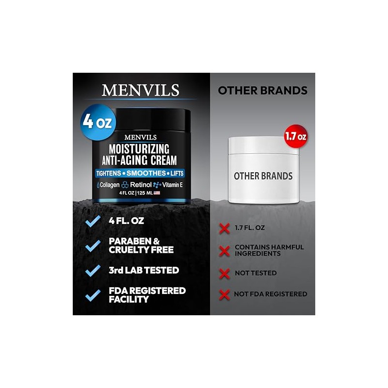 Menvils Crema Hidratante Facial Hombres Antienvejecimiento Antiarrugas Colágeno Retinol Vitamina