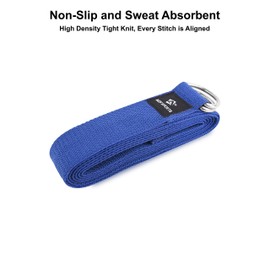 AQF Yoga Strap 1.8 m / 2.4 m / 3 m for Fitness Stretch Band Closure Made of Metal, blue, 2.4m