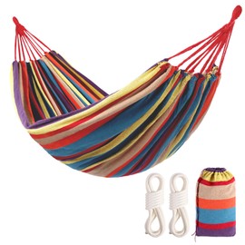 LIEVIM Camping Hammocks for Backyard Hanging Sturdy Garden Comfortable Fabric Hammock Indoor Tree Straps Up to 616lbs Weight Capacity with Travel Bag for Camping Portable Outdoor Patio (Multicolour)