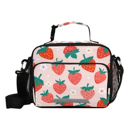Kcldeci Strawberry Summer Berry Lunch Bag Insulated Lunch Bags Reusable Lunch box Cooler Tote Bag Thermal Meal Tote Kit