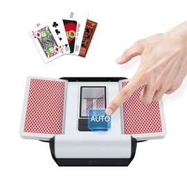 KNEBAD Automatic Card Shuffler, 1-2 Decks One-Press Auto and Manual Mode, Portable Low- Noise Electric Shuffling Machine, Suitable for UNO, Poker, Phase 10, Skip-Bo, Card Games