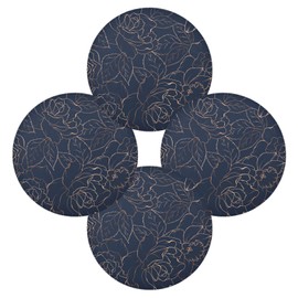 Round Placemats Copper-Gold Gloss Outline Navy Dark Blue Set of 6 Pieces Heat-Resistant Table Mats for Dining Kitchen Table Deco Skid-Proof(Diameter15.4inch)