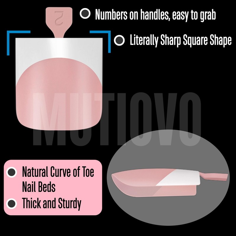 MUTIOVO French Tip Toe Nail Tips Press on, Sharp Square