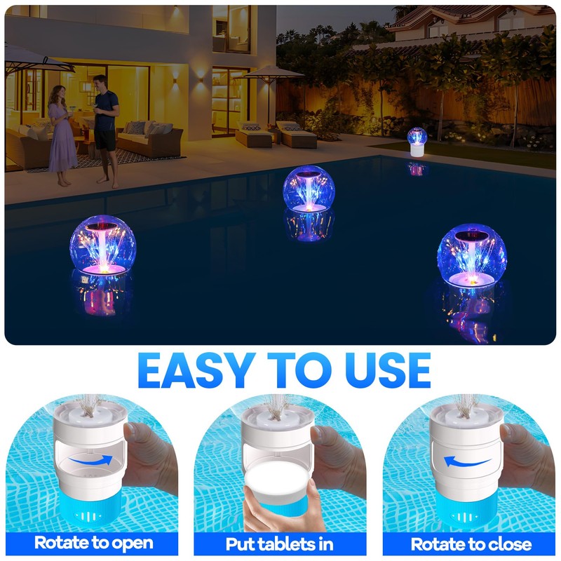 Chsuiwe 2025 Upgraded Pool Chlorine Floater with Firework Light, Adjustable