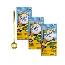 Crystal Light Sugar-Free Decaffeinated Lemon Iced Tea Naturally Flavored Powdered Drink Mix - Pack of 3 Bundled 1 SIXPAW-CKS Stirring Spoon | Refreshing Low-Calorie Beverage Mix with Convenient Stirring Spoon