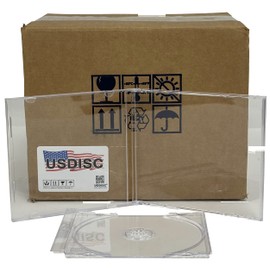 USDISC CD Jewel Cases Standard 10.4mm Unassembled, Single 1 Disc, Clear, Pack of 200