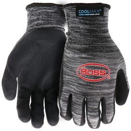 Boss Men's COOLMAX Technology with Sandy Nitrile Coated Palm, Enhanced Grip, Extreme Comfort, Wear Resistant, Black/Gray, Large (B31151-L)