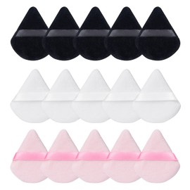 15 Pcs Triangular Velour Puffs - LINKPEACE Washable and Reusable Makeup Powder Puffs with Straps for Contouring,Corners and Under Eyes, for Loose Powder Body Powder Makeup Tool (black, white, powder)