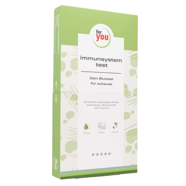 immune system test for home, test kit for immune vital substances by foryou eHealth, certified laboratory, nutrition tips and dosage recommendations for dietary supplements in the result report