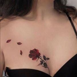 Nirbffo Temporary Tattoo Rose Red Flower for Women Body Arm Art Fake Fake Waterproof Tattoo Arm Hand Chest Shoulder Tattoo 11 Sheets