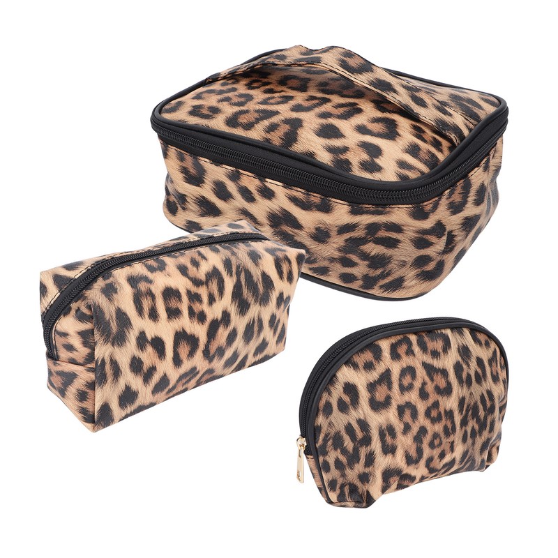 3pcs Makeup Cosmetic Storage Bag PU Leather Waterproof Zipper Closure