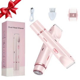 Glow Aura Womens Shaver, 2025 Upgrade Dual Head Shaver Women,2-in-1 Electric Razor for Womens Legs Underarm Face Pubic Hairs,Head Bikini Trimmer Rechargeable Eletctric for Women (Pink)