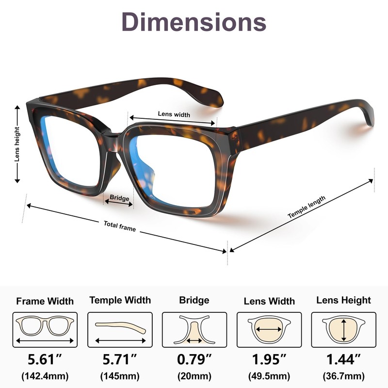 VISOONE Chunky Square Blue Light Blocking Glasses with Anti Computer