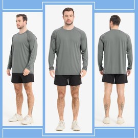 Sillictor Running Tops for Men Long Sleeve UPF 50+ Quick Dry Polyester Sports Gym T Shirts Men UV Sun Protection Tops for Swimming Football Hiking Fishing Shirts,Cool Wicking 3020 Grey XL