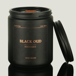 Black Oud Wood Wick Scented Soy Candle for Men Masculine Woody Earthy Scent for Men Last 50 Hrs Crackling Wooden Wick
