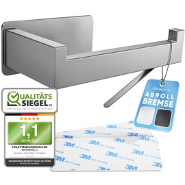 WOHNHELD WOHNHELD? Toilettenpapierhalter ohne Bohren (Mit Abroll-Bremse fr einh?ndiges Abrei?en) Edelstahl Klopapierhalter Klorollenhalter selbstklebend Silber