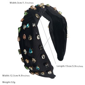 scicent Hair Accessories for Women Black Headband Rhinestone Embellished Head Band Top Knot Wide Hairband Padded Headpiece Fashion Sparkly Bling Diamond Head Hoops - 25812