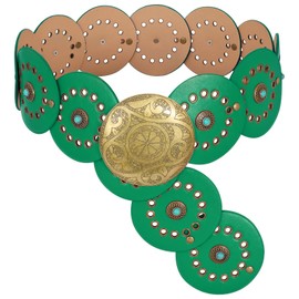 XZQTIVE - Cinturones de piel sintética occidentales para mujer, cinturón de disco, para mujer, estilo vaquero, ancho bohemio, cintura para vestir, Verde (hebilla de bronce), 105cm/41'' (Fit waist size