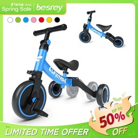 besrey 5 in 1 Toddler Bike for 1 Year to 4 Years Old Kids, Toddler Tricycle Kids Trikes Tricycle, Toys for Boy & Girl, Balance Training, Removable Pedals Doona - Color: Pink