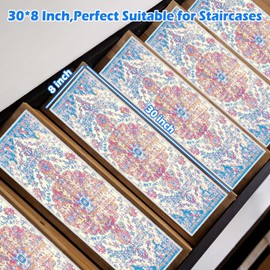 Non Slip Stair Treads Carpet Mat, 30in X 8in Indoor Stair Runners for Wooden Steps, Rubber Backing Edging Stair Rugs for Kids Elders and Pets(Blue/Beige,15PCS)
