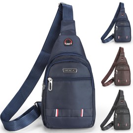 SUPPRUI Small Sling Bag,Crossbody Bag for Mens, Anti Theft bag with Earphone Hole,Lightweight Running Bag,Men's Shoulder Bags for Sports and Outdoor(Blue)