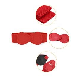 Allegra K Plus Size Interlock Buckle 8-shaped Faux Leather Elastic Belt Cinch Waistband for Lady Red Fit Waist Girth:31"/78.5cm-43"/109cm