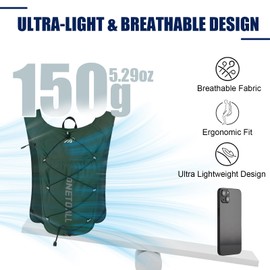 ONETOALL Running Vest Women 6L, Reflective Hydration Backpack Mens, Lightweight 150g for Trailrunning Hiking Marathon, Green Single Pack