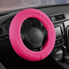 Road Comforts Steering Wheel Cover, Fluffy Car Wheel Covers for Women/Girls/Ladies，Soft Wool Fur Steering Wheel Protector, Universal 14 1/2 inches to 15 inches - HotPink
