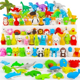 URSKYTOUS 80Pcs Animal Erasers Desk Pets for Kids Cute Puzzle Erasers Bulk Take Apart Erasers Classroom Reward Treasure Box Easter Egg Fillers Bingo Prizes Games Valentine’s Day Gifts Party Favors