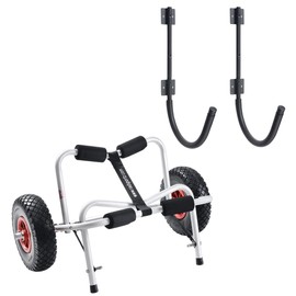 RAD Sportz Kayak Accessories Set – Wall-Mounted Storage Hooks and Foldable Canoe Dolly with Airless Tires