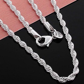 HUUGVBCO Fashion 925 Sterling Silver Rope Chain Twist Necklace Wedding Engagement Jewelry 2MM 16”-30” for Women Men 26inches