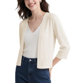 Urban CoCo Women's Lightweight 3/4 Sleeve Cropped Cardigan Casual Open Front Summer Cover Up, Beige, X-Large