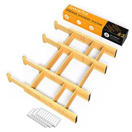 SpaceAid Bamboo Drawer Dividers with Inserts and Labels, Kitchen Adjustable Drawer Organizers, Expandable Organization for Home, Office, Dressers and Bathroom, 4 Dividers with 9 Inserts (13.25-17 in)