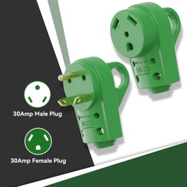 RVGUARD 30 Amp RV Male and Female Plug Kit, NEMA TT-30P & TT-30R RV Replacement Plug, 125V 30 Amp with Disconnect Handle, Green