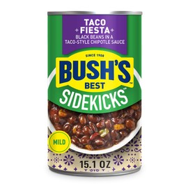 Bush's Best Taco Fiesta Black Beans, Source of Plant Based Protein and Fiber, Low Fat, Gluten Free, Taco-Style Chipotle Sauce, 15.1 Ounce (Pack of 12)