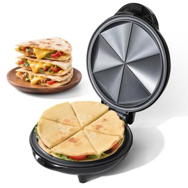 Electric Quesadilla Maker Taco Tuesday, 9.5'' Quesadilla Press Non-Stick, Easy-Slice 6-Wedge Tortilla Cooker, Grilled Cheese Corn Flour Tortilla Snacks, Black